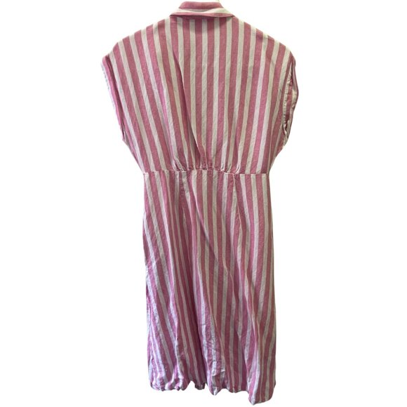 Loft Pink and White Linen Vertical Striped Dress - Picture 2 of 3